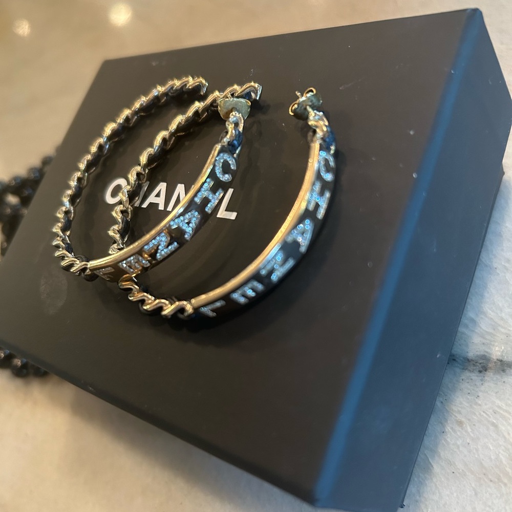 CHANEL rare 2” hoop earrings.  Like new!